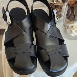 AEROSOLES Black Sandals with Silver Buckle
